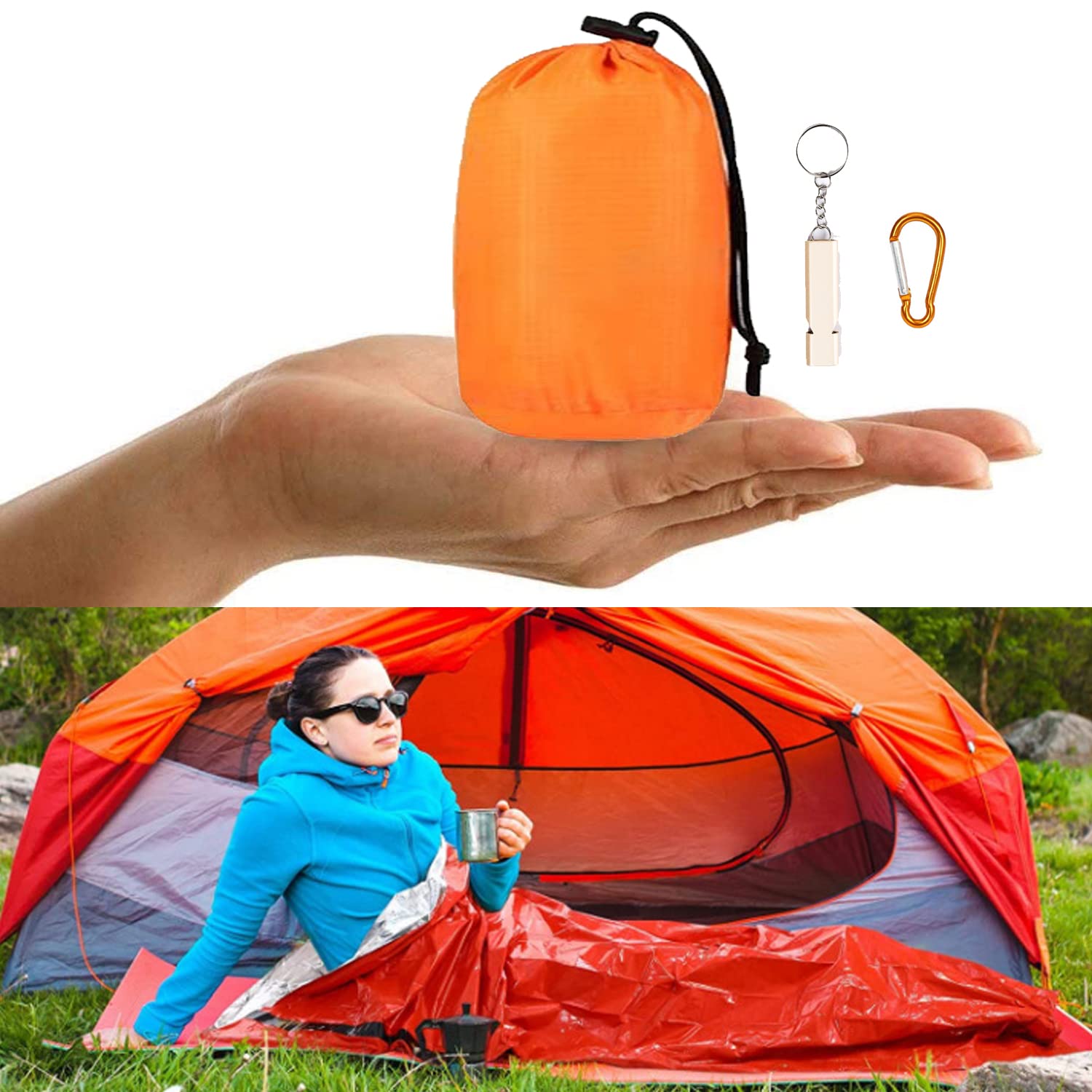 XhuangTech Emergency Survival Sleeping Bag, Thermal Bivy Sack Blanket, Waterproof Lightweight, Mylar Portable Nylon Sack for Camping Hiking Outdoor Adventure Activities (Orange - 1 Pack)