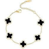 SHINYY Four Leaf Clover Bracelet for Women | 18K Gold Plated Cubic Zirconia Link Bracelet | 4 Leaf Lucky Jewelry Gift for Her