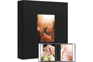 AEVDOR Photo Album 8x10 Holds 72 Photos, 8x10 Photo Album Linen Cover with Front Window, 72 Pockets for 8x10 Photos, 8x10 Photo Album Book for 8x10 Wedding Family Baby Anniversary Pictures or Gift (Black)