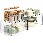 Clear Cabinet Organizer, Shelf Organizer Set of 2 for Kitchen Pantry Organizers and Storage, Display Cabinet Shelf Room Decor Countertop Desk Shelves, Patented Spice Organization for Cabinet