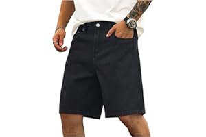 Verdusa Men's Jorts Baggy Jean Shorts Mid Waist Vintage Summer Denim Shorts