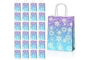 JOYGATHER 24 Pcs Snowflake Party Favor Bags with Handles - Winter Themed Goodie Gift Candy Kraft Paper Bags for Holiday Birthday Party Supplies Decorations