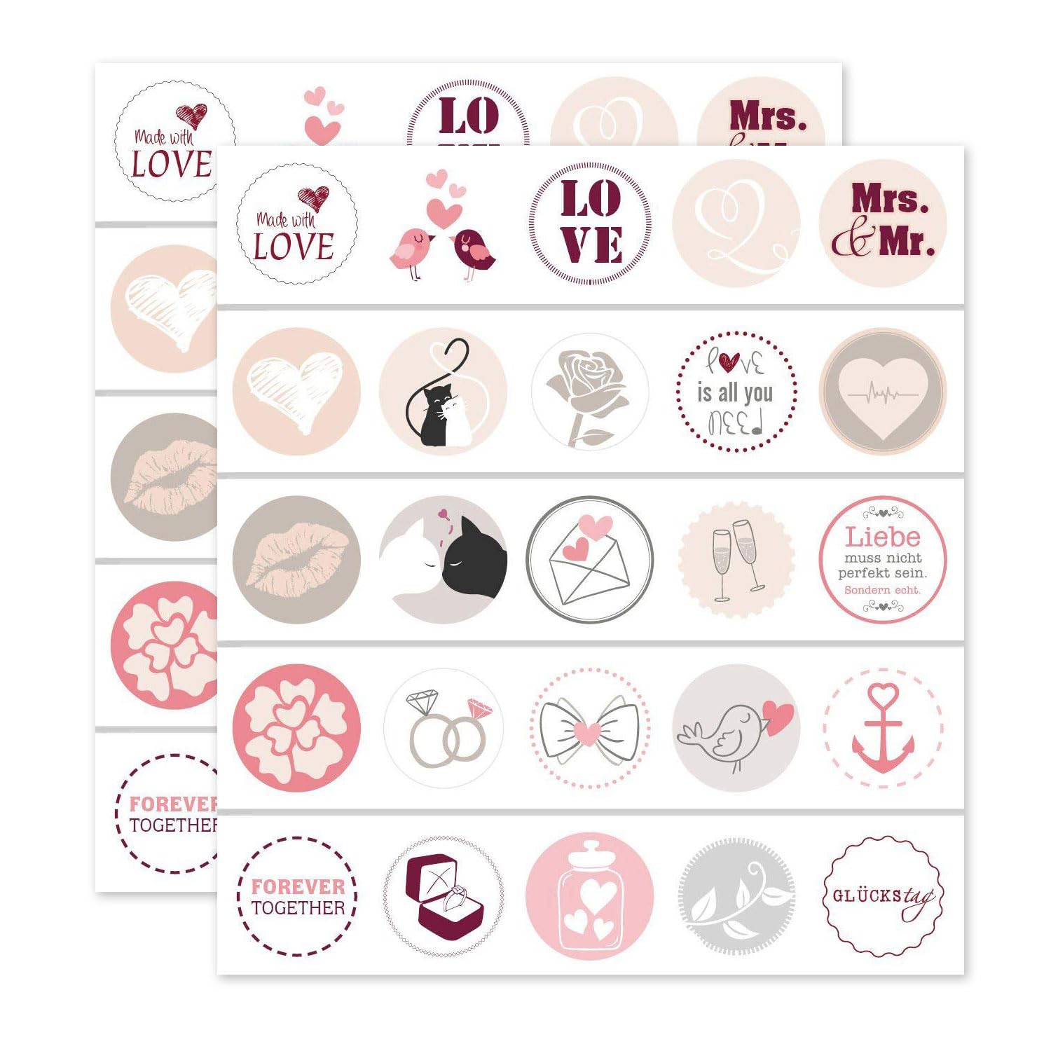 Wedding stickers I 2 sheets of 25 stickers each I Ø 3,6 cm I Love I stickers to decorate gift-bags I dv_084