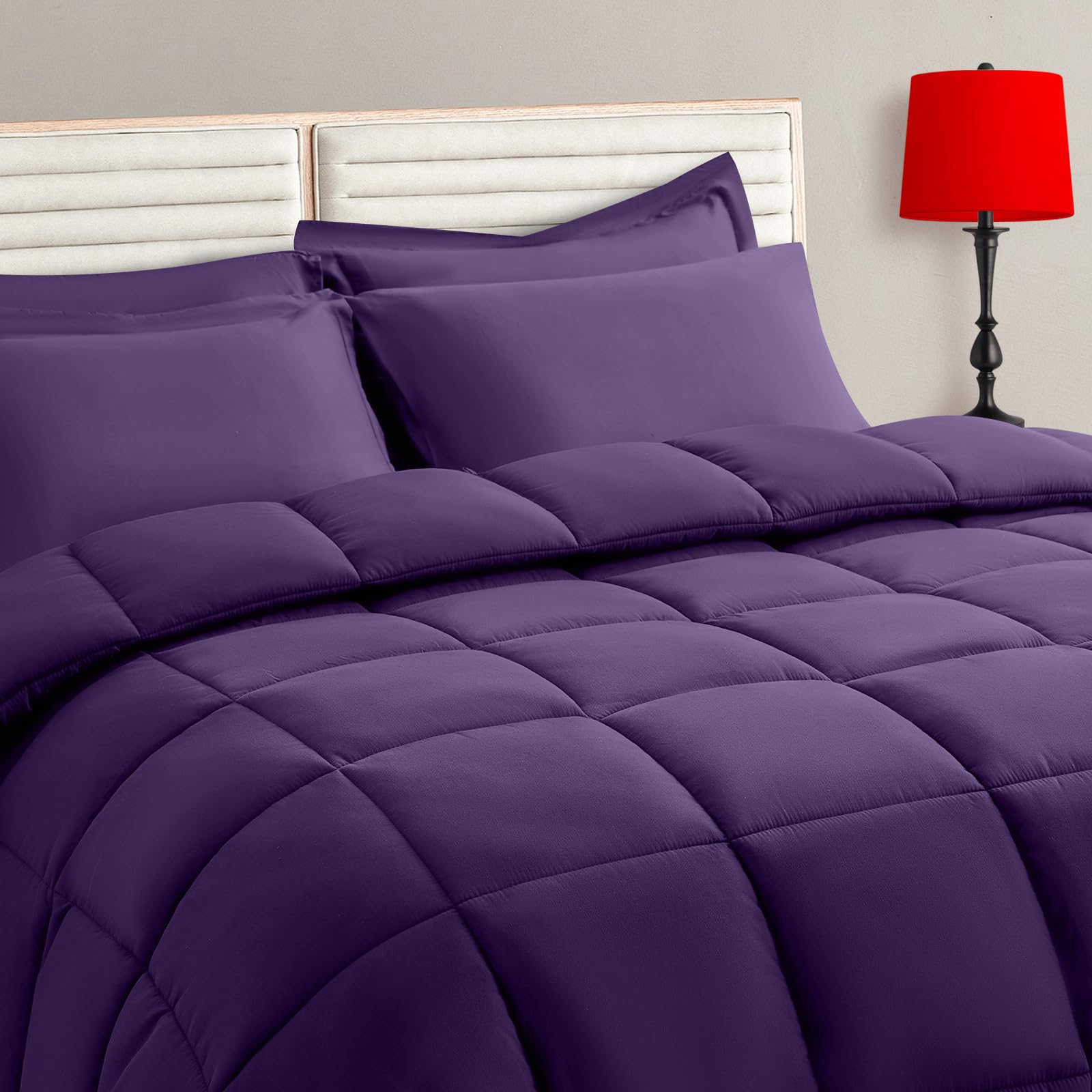 Photo 1 of TAIMIT Purple Full Size Comforter Set - 7 Pieces, Bed in a Bag Bedding Sets with All Season Soft Quilted Warm Fluffy Reversible Comforter,Flat Sheet,Fitted Sheet,2 Pillow Shams,2 Pillowcases