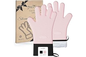 PrettyCare Extra Long Silicone Oven Mitts – Heat Resistant Oven Gloves with Fingers, Waterproof & Non-Slip Kitchen Mitts for 