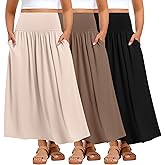 Ficerd 3 Pack Plus Size Maxi Long Skirts for Curvy Women, Ankle Length a Line Pleated High Waisted Summer Skirts with Pocket