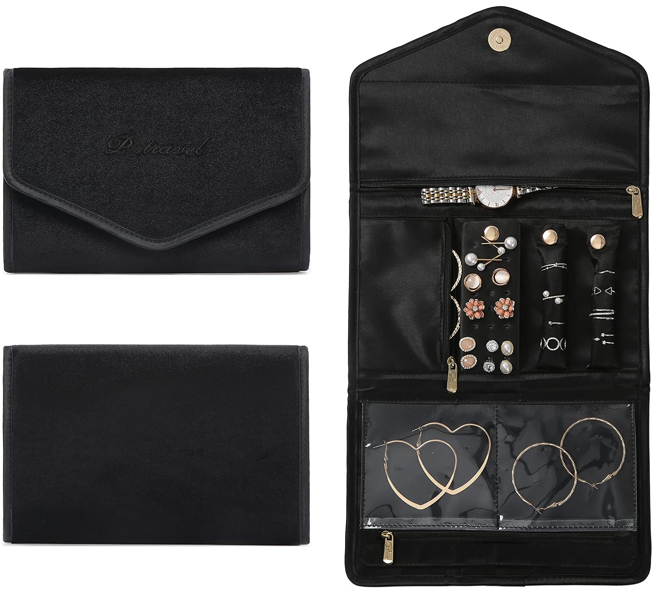 VanFn Jewelry Rolls, Travel Jewelry Organizer Roll, Foldable Jewelry Case, Women Jewelry Storage Bag for Journey-Rings, Necklaces, Earrings, Bracelets, Watches, Brooches P.Travel Series