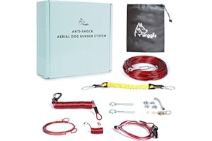 Dog Runner for Yard,Anti-Shock Dog Trolley System 50/75/100/150/200FT,Heavy-Duty Aerial Dog Run Cable with Bungee for Dogs up