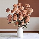 BOVUN 3 Pcs Faux Silk Pompon Mum Artificial Flowers for Vase - 20”, Bulk Fake Chrysanthemum Branches with Stems for DIY Bouquet Centerpieces Wedding Fillers Arrangements Shower Decorations (Orange)
