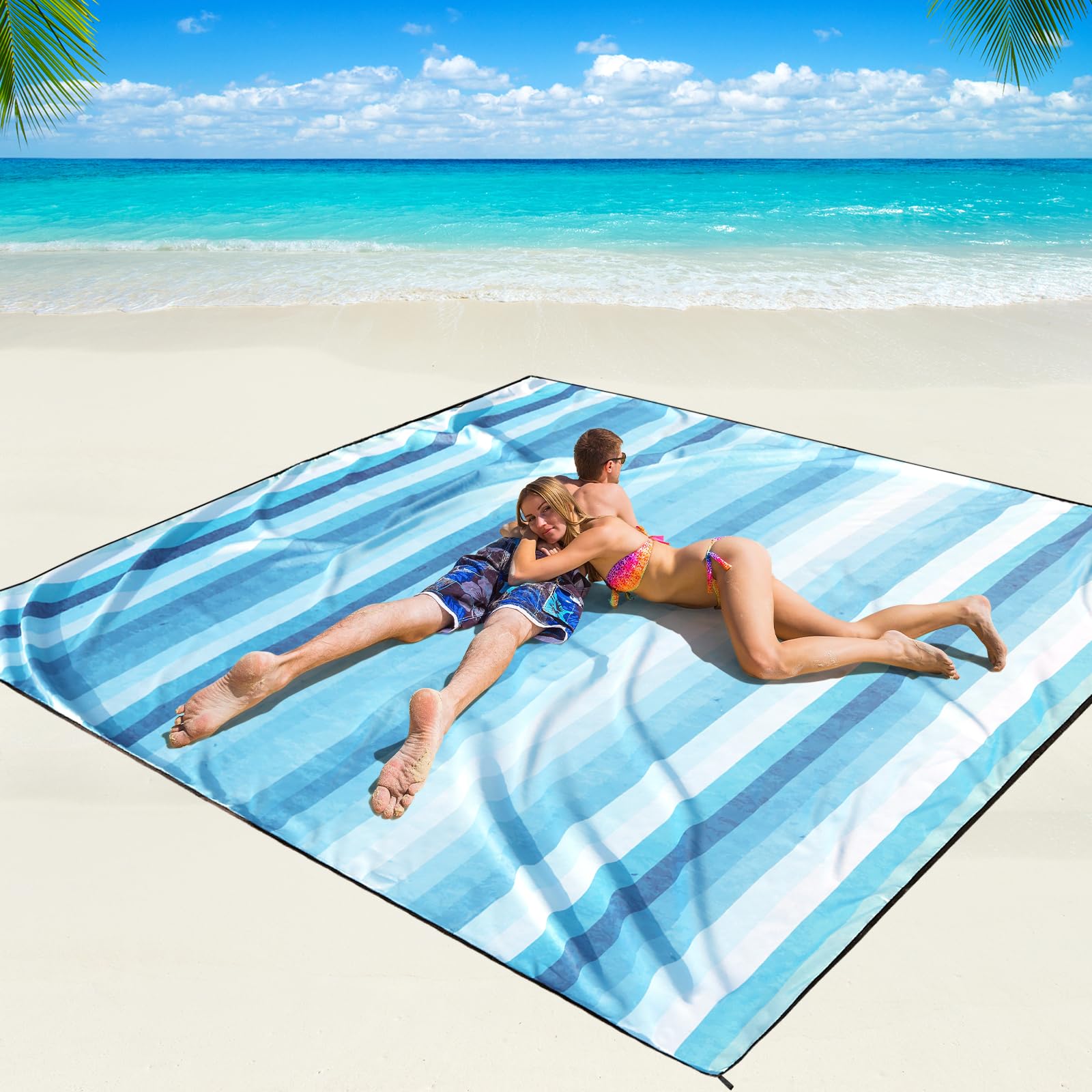 Photo 1 of WIWIGO Beach Blanket Waterproof Sandproof Beach Mat 79" X 83"/10'x9'for 2-8 Adults Quick Drying Outdoor Picnic Mat Beach Accessories for Travel, Camping, Hiking