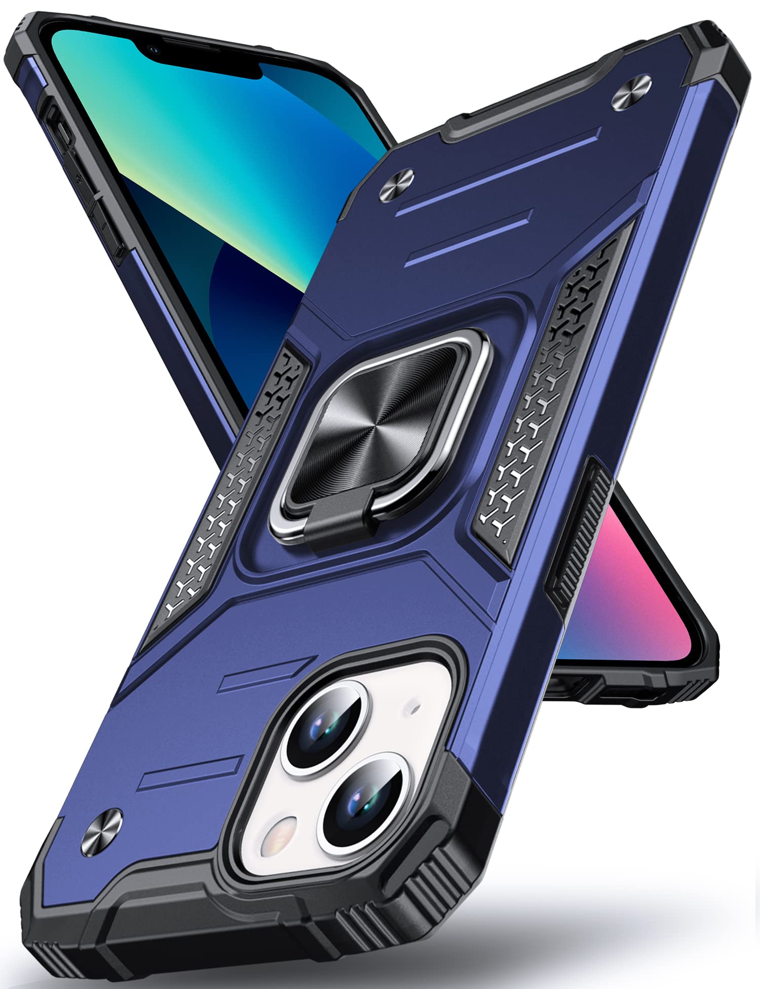 DASFOND Designed for iPhone 13 Mini Case, Military Grade Shockproof Protective Phone Case Cover with Enhanced Metal Ring Kickstand [Support Magnet Mount] for iPhone 13 Mini 5.4 inch, Blue