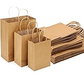 Kslong 45 Pack Brown Kraft Gift Bags with Handles, Natural Plain Kraft Paper Shopping Bags Bulk for Retail Business, Grocery, Merchandise, Craft, Birthday, Wedding, Party Favors in 3 Sizes