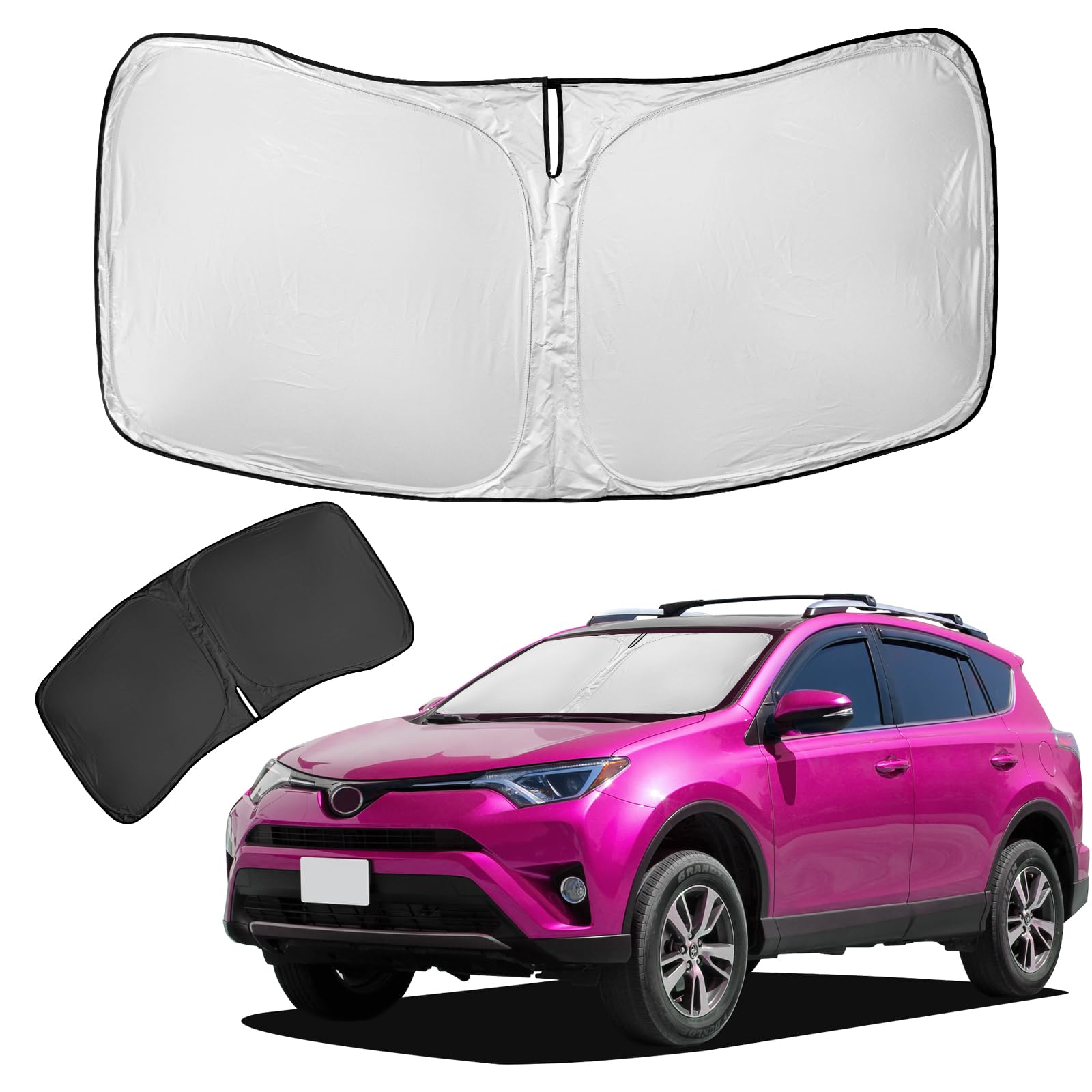 Photo 1 of for 2025 Toyota RAV4 Sun Shade Sunshade Windshield Cover 4-Layers Front Window Shade for RAV-4 2019-2024 2025 Custom Fit Sun Visor - 240T Retractable Shade Blocks UV Rays Car Accessories