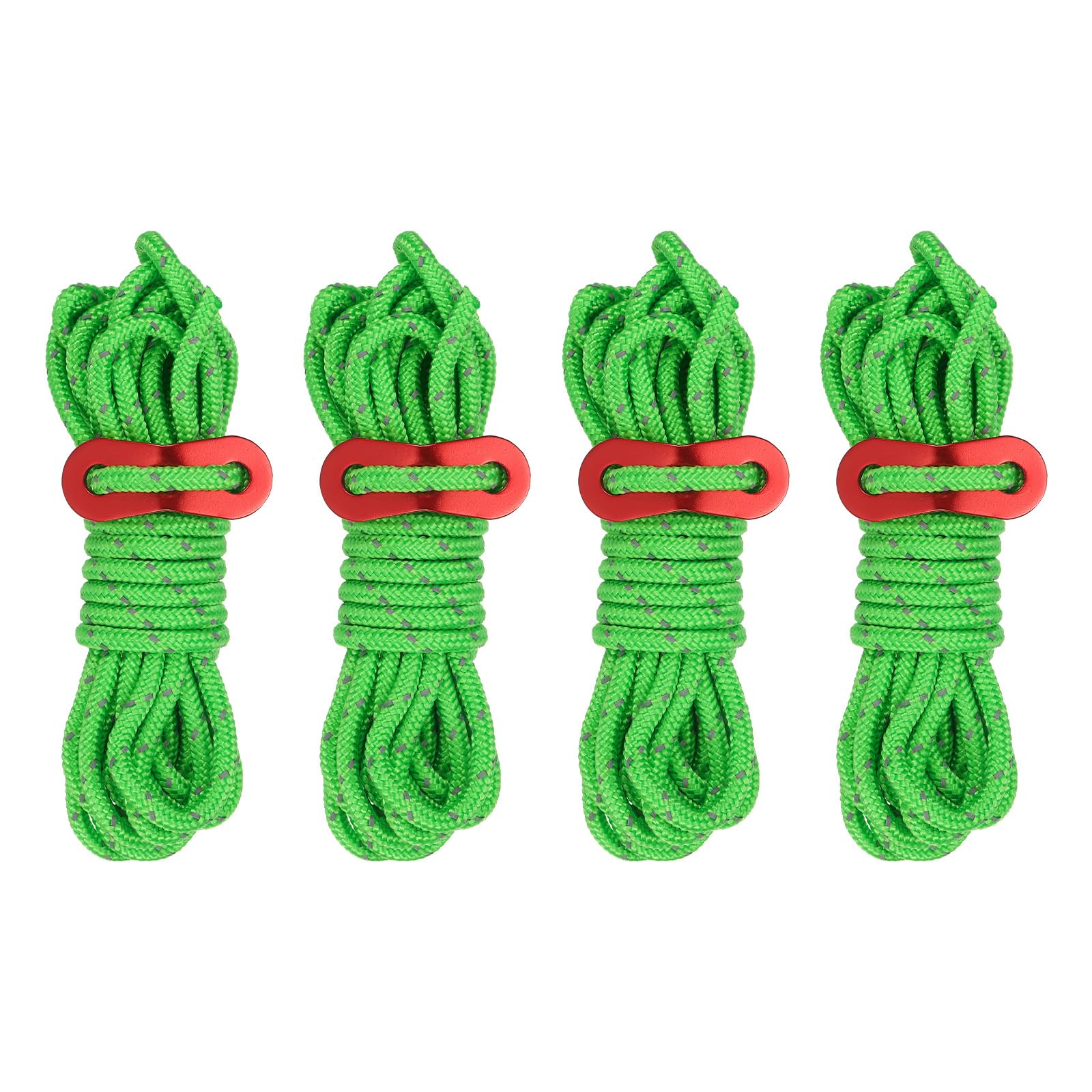 PATIKIL 4mm Tent Rope, 4 Pack 13ft Reflective Guyline Cord Tied Downs Rope Paracord Cord Camping Ropes with Red Aluminum Cord Adjusters for Camping Hiking Tent, Green