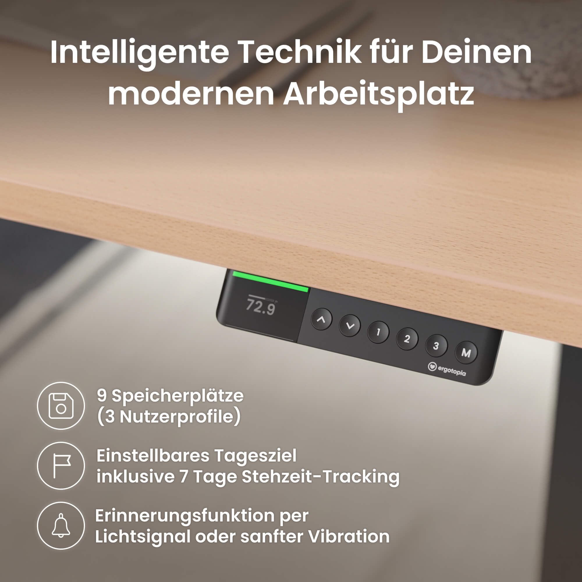 Ergotopia Desktopia Pro X Elektrisch höhenverstellbarer Schreibtisch, Ergonomischer Stehtisch für Büro oder Home Office (Buche, Gestell Schwarz, 120 x 80 cm) 5