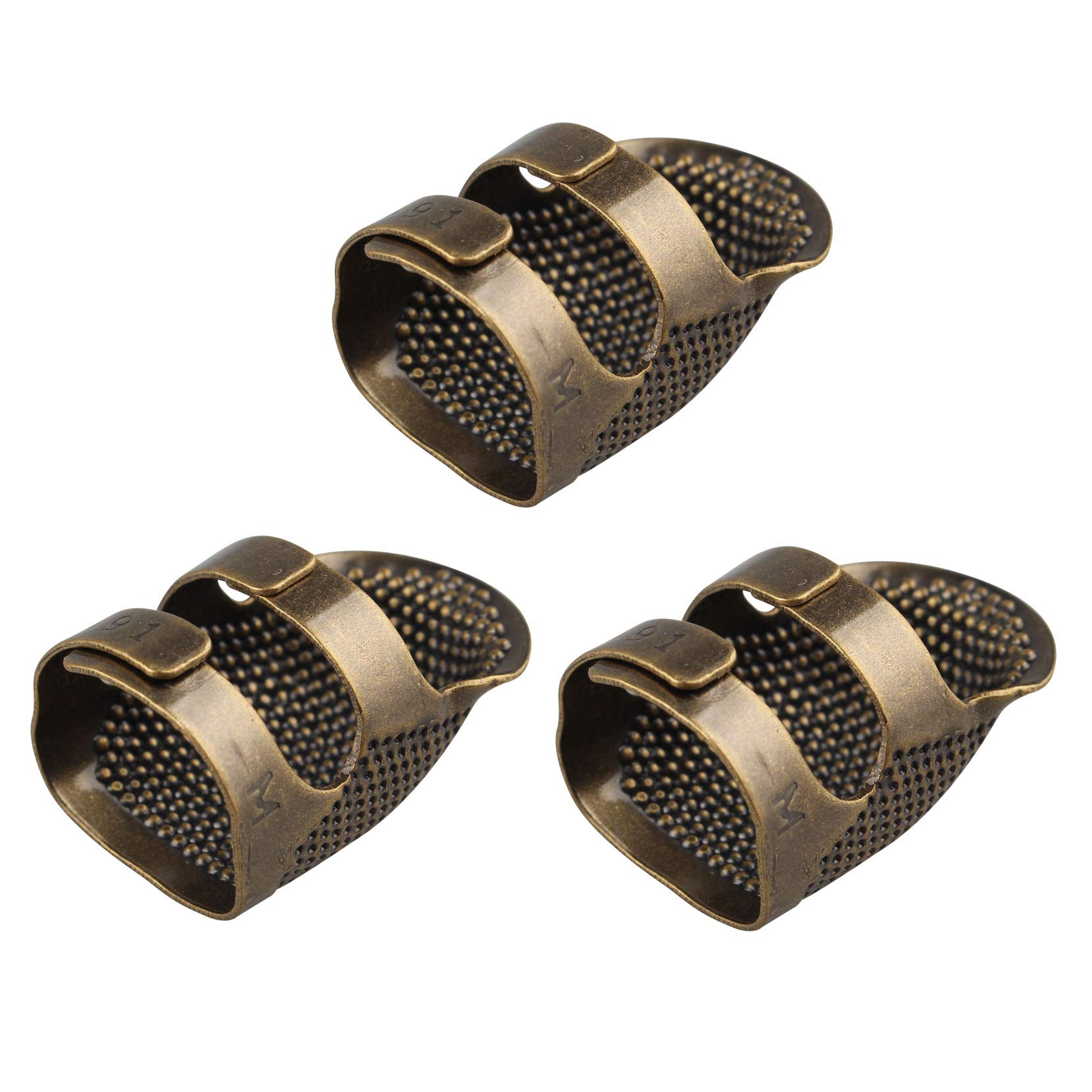 Jopto 3PCS Metal Brass Retro Sewing Fingertip Thimble Adjustable Copper Finger Protector Shield Ring DIY Crafts Tools Accessories Needles Partner for Sewing Embroidery Handworking Needlework Medium
