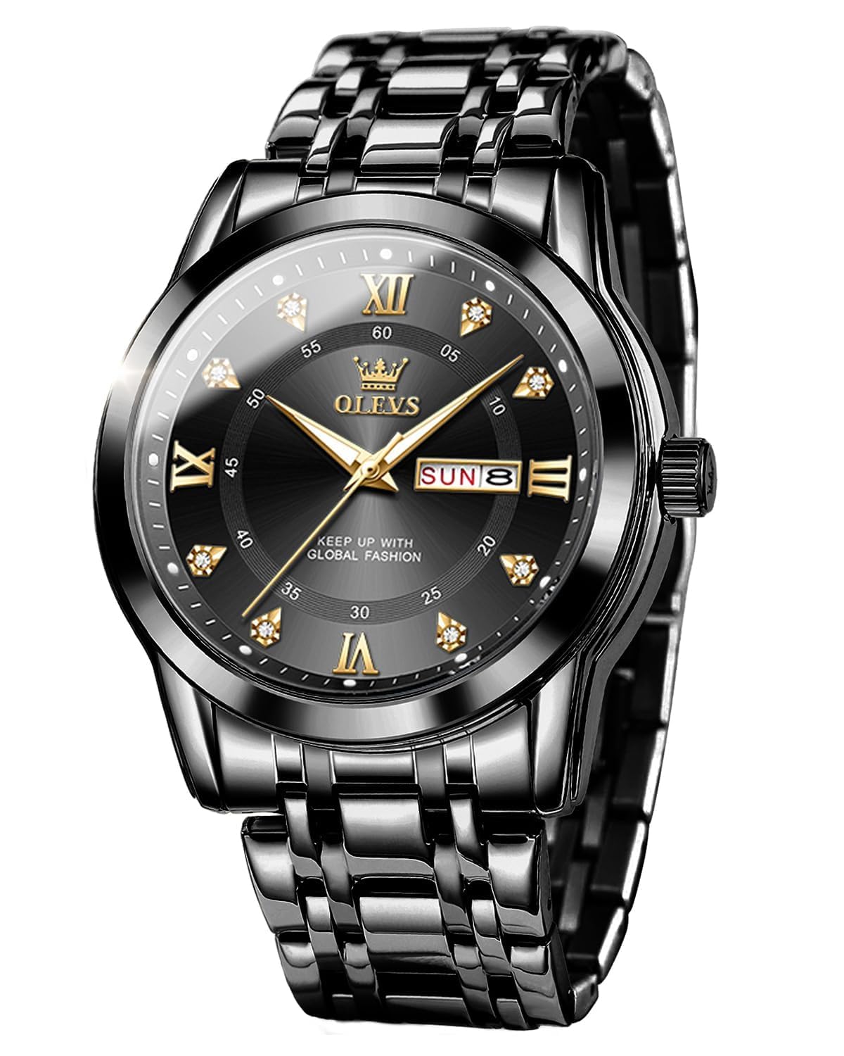 OLEVS 腕時計 メンズ ブランド オールブラック 人気 クォーツ カレンダー 防水 watch for men ステンレス おしゃれ [並行輸入品]