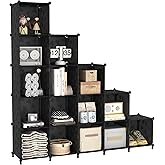 UNKU Open Shelf Bookcase, 15-Cube Storage Organizer, 11.8in Display Shelf for Books CDs, DIY Bookshelf Adjustable Storage She