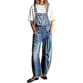 Flamingals Overalls Barrel Leg Adjustable Strap Denim Pants Jumpsuits with Pockets Jeans for Women