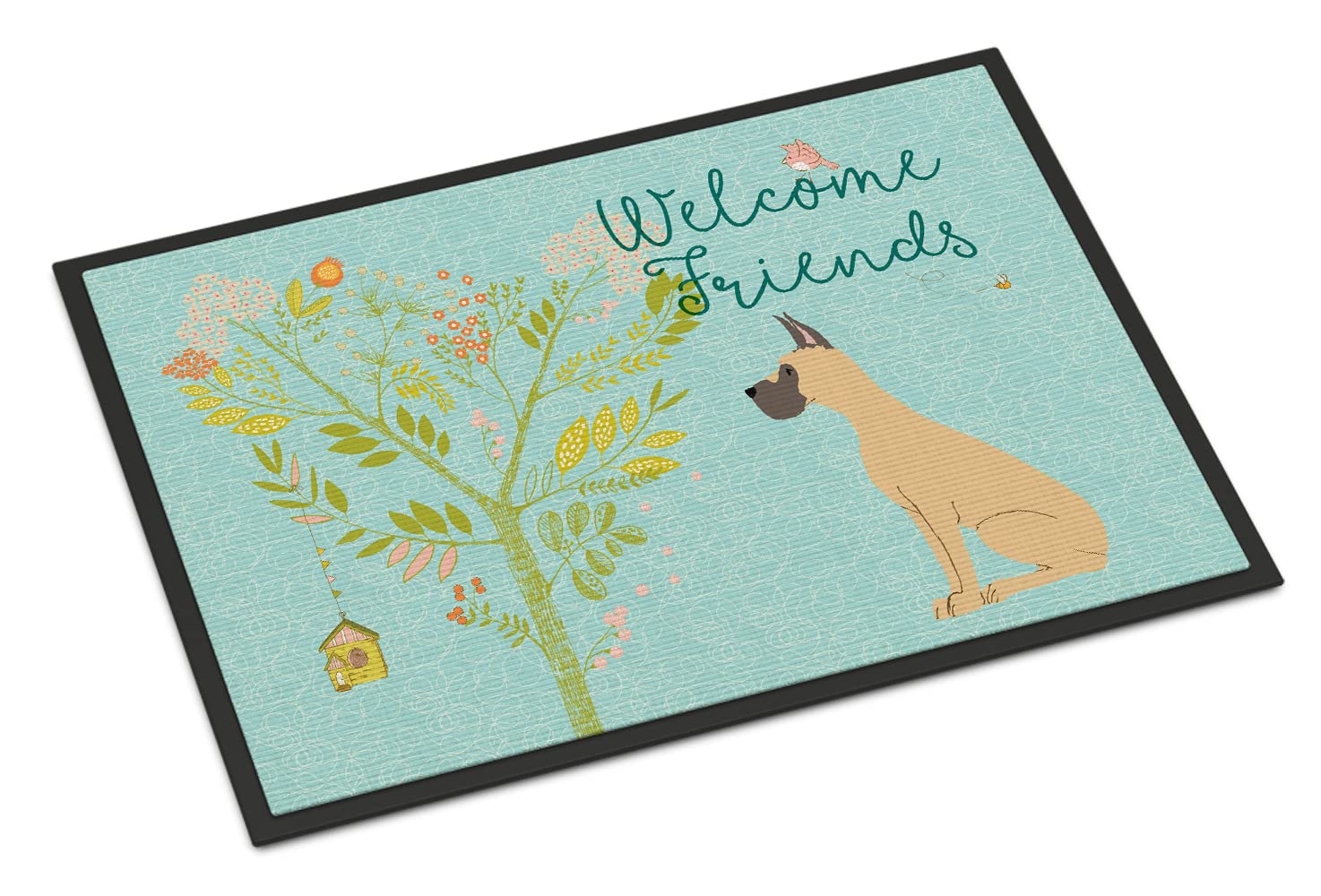 Caroline's Treasures BB7589JMAT Welcome Friends Fawn Great Dane Cropped Ears Doormat 24x36 Front Door Mat Indoor Outdoor Rugs for Entryway, Non Slip Washable Low Pile, 24H X 36W