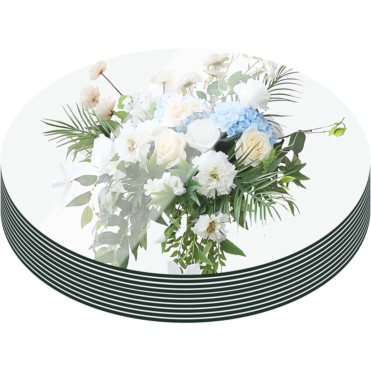 Photo 1 of 10 Pack Round Mirror Centerpieces for Tables Decorations, 10" Acrylic Circle Mirror Centerpieces Mirror Tray Candle Plate Centerpiece for Wedding Table Centerpieces Decorations Wall Decor