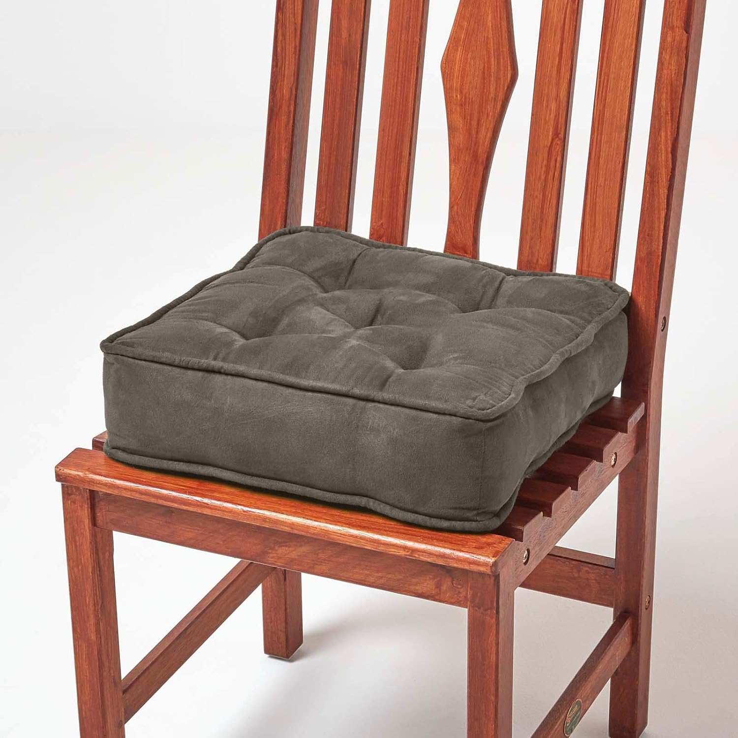 HOMESCAPES Grey Dining Chair Booster Cushion Large Firm 40cm Square Seat Pad with Supportive 10cm Thick Lift Luxury Soft Grey Faux Suede Cushion for The Elderly Post-Operative and Pregnancy
