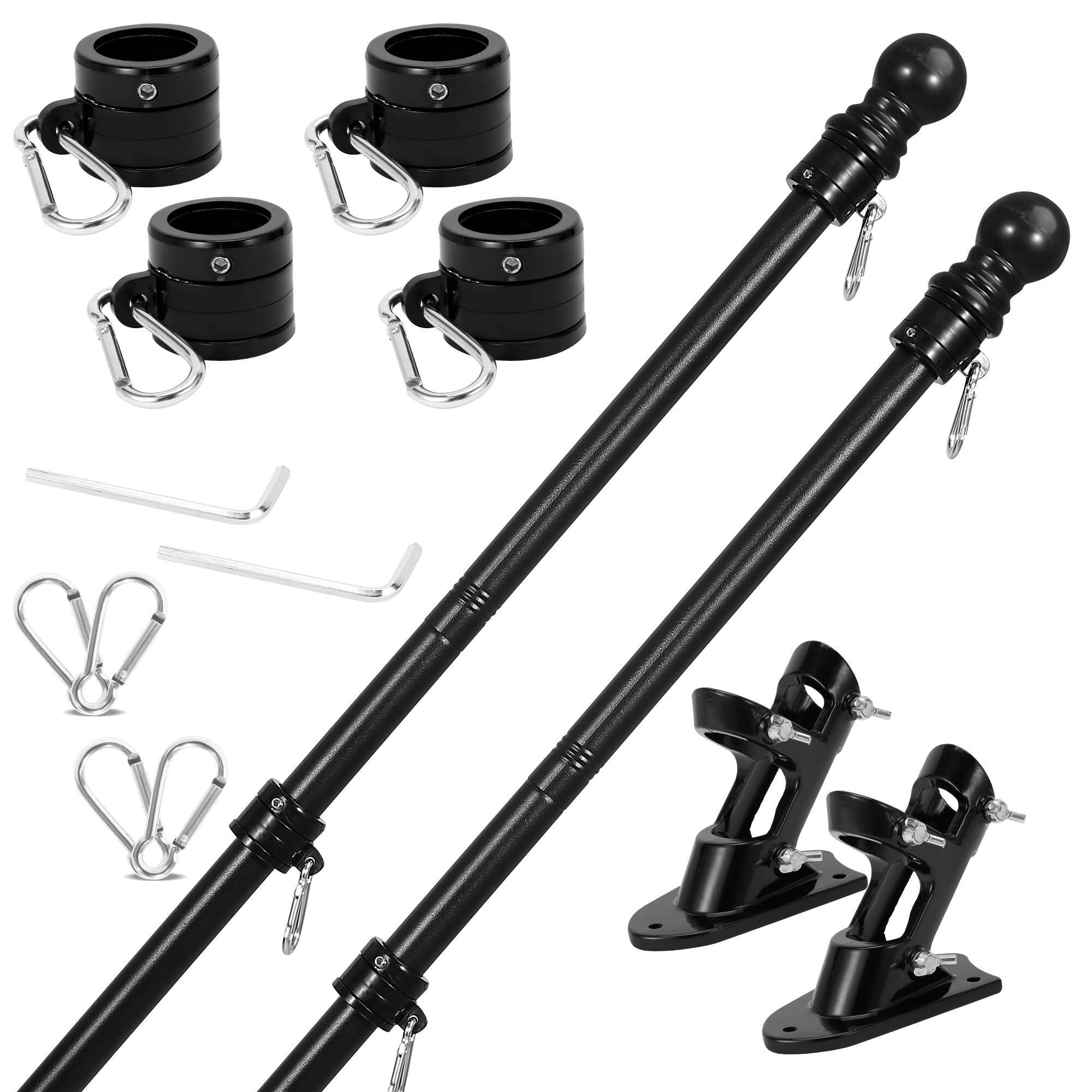 Photo 1 of Yeesun American Flag Pole Kit (2 Packs) for Outside House with Bracket - Residential & Commercial Use, 3x5Wall Mount Flags, for House Porches(without,Black)