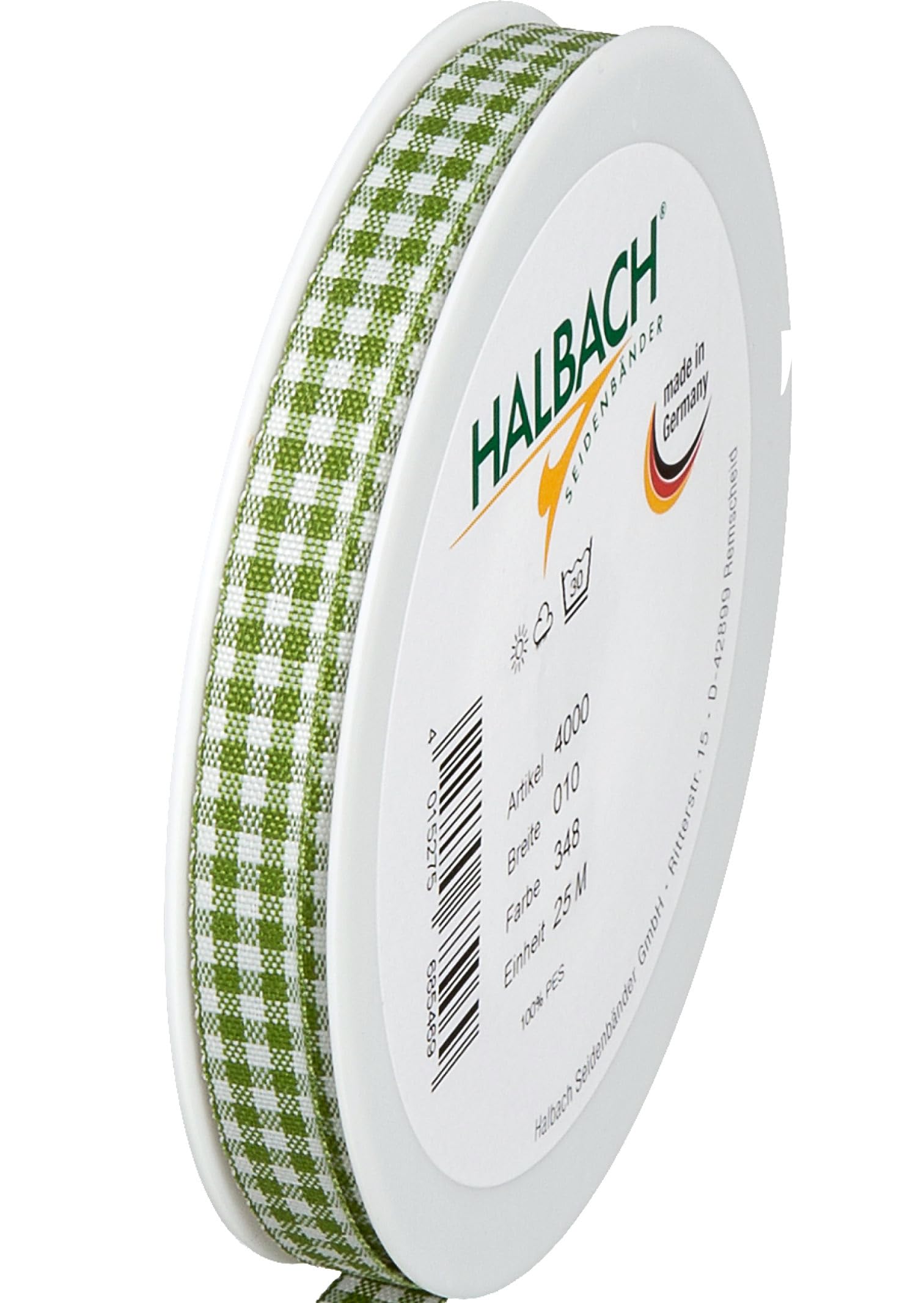 Halbach Seidenbänder Premium Vichy Checked Gift Ribbon (Moss Green) | Width 10 mm Length 25 m | Checked Ribbon Made in Germany | Checked Ribbon in Many Colours