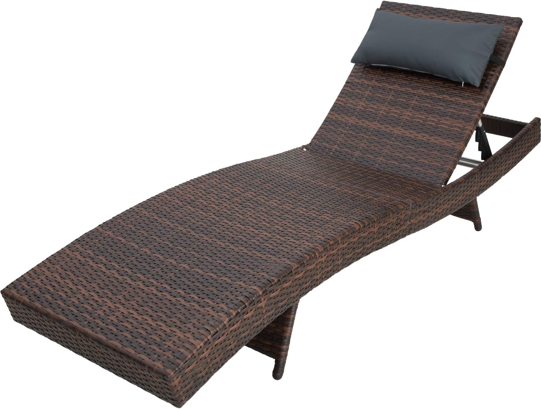 TecTake 800575 - Rattan Sun Lounger, Adjustable Backrest with 5 Positions, Soft head cushioning, Very stable (Mixed-Brown | No. 402907)