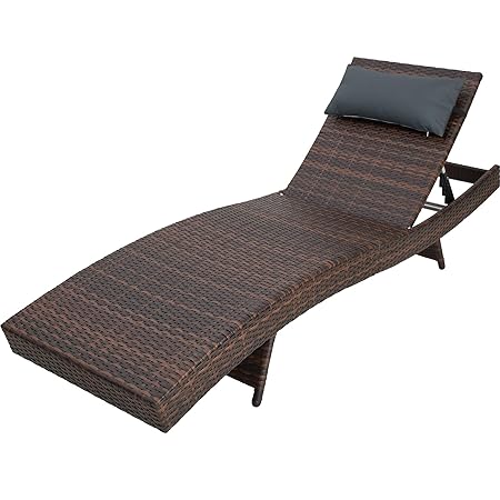 TecTake 800575 - Polyrattan Sonnenliege, 5-Fach Verstellbare Rückenlehne, Weiches Kopfpolster, Große Stabilität - Diverse Far