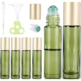 Qeuly 6 Pack 10ml Green Aventurine Quartz Roller Bottles for Essential Oils | Amber Glass Roll on Bottles with Natural Crystal Balls, Leak-Proof, Travel Size Perfume Roller Bottle