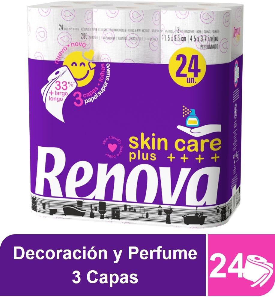 Renova Skin Care Plus Perfumed Toilet Paper -24 Rolls, White, 24 count (Pack of 1) - Image 3