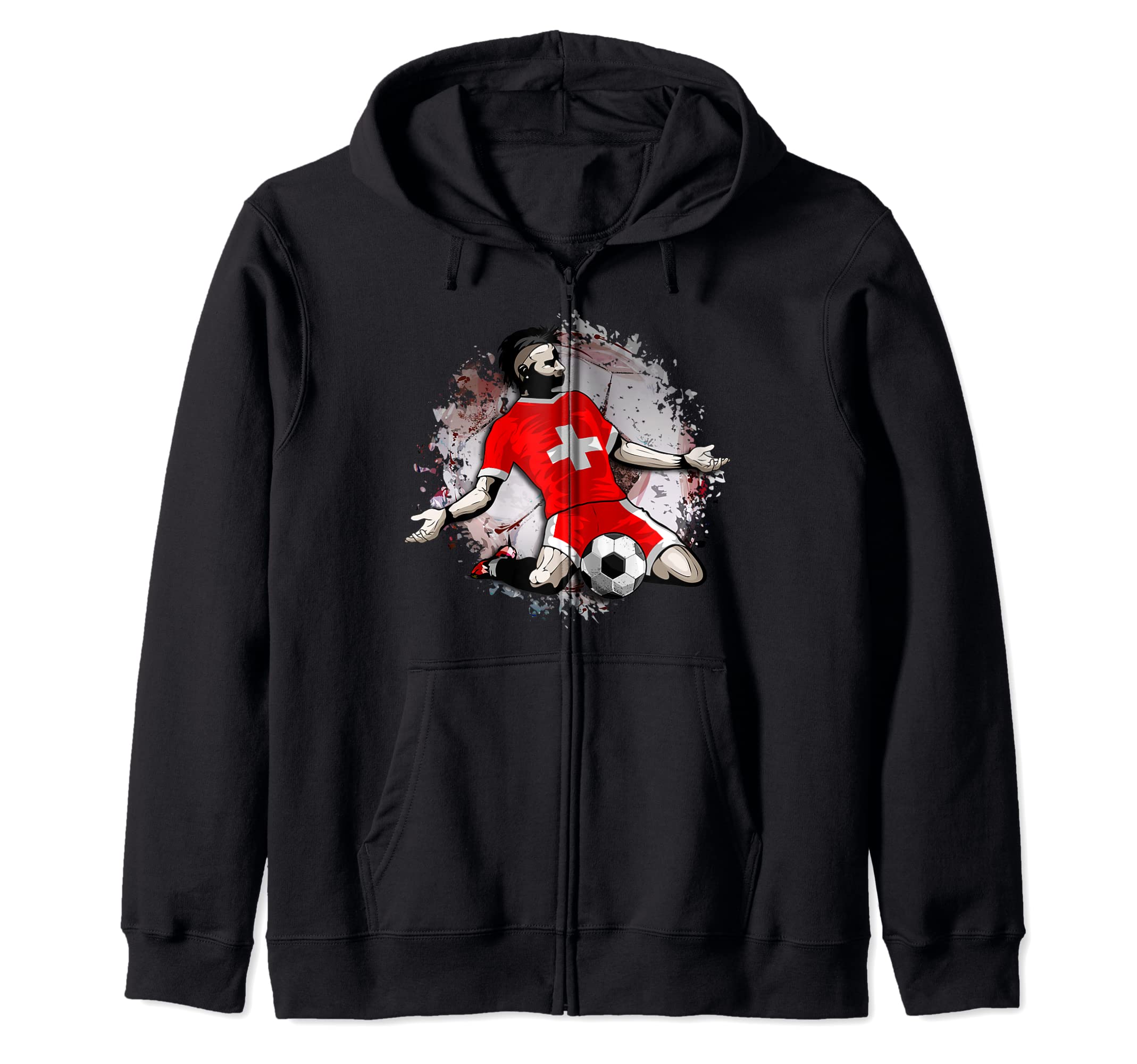 Switzerland Soccer Swiss National Flag Football Lovers Art Zip Hoodie