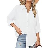 Esabel.C Womens Oversized Button Down Shirts Long Sleeve Dress Shirts Wrinkle Free Solid Blouses Tops with Pockets