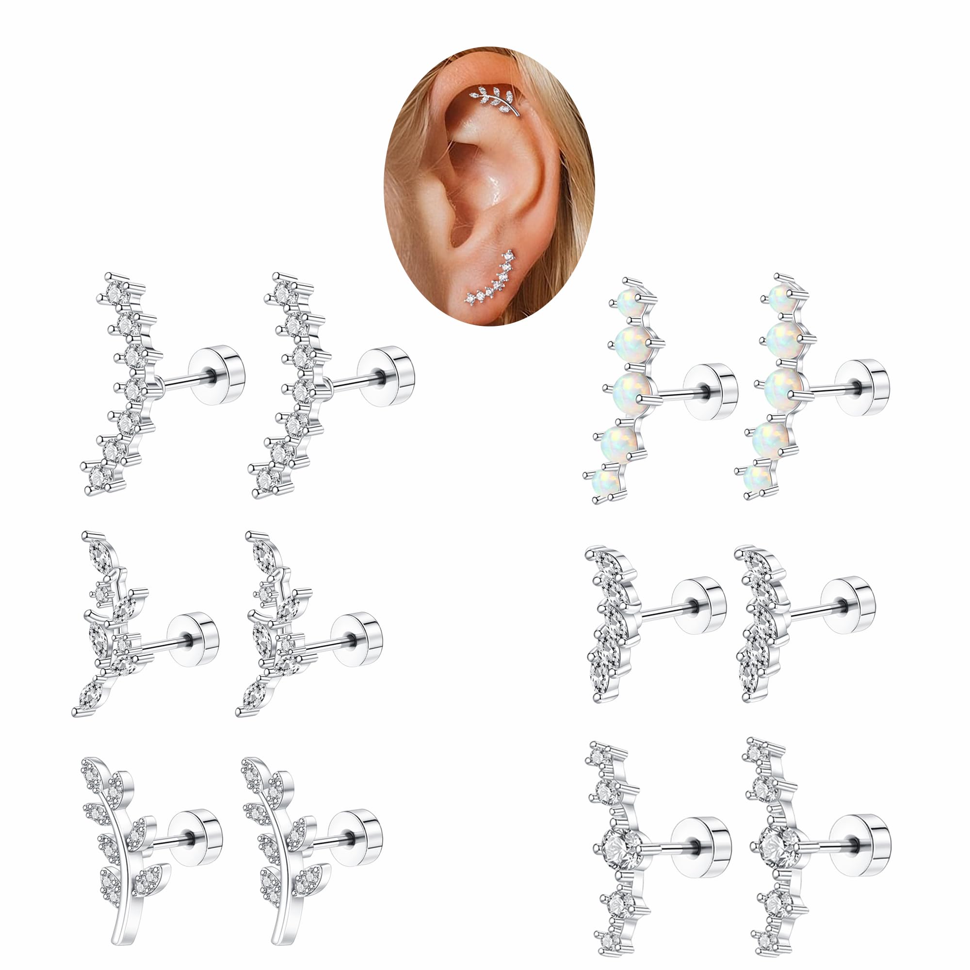 Photo 1 of FINZOR 12PCS 20G Cartilage Earrings Helix Piercing Jewelry for Women Flat Back Gold Earrings Stainless Steel Conch Piercing Jewelry -Y