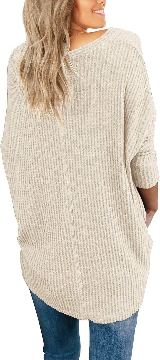 IWOLLENCE Womens Waffle Knit Tunic Blouse Tie Knot Henley Tops Loose Fitting Bat Wing Plain Shirts at  Women’s Clothing store
