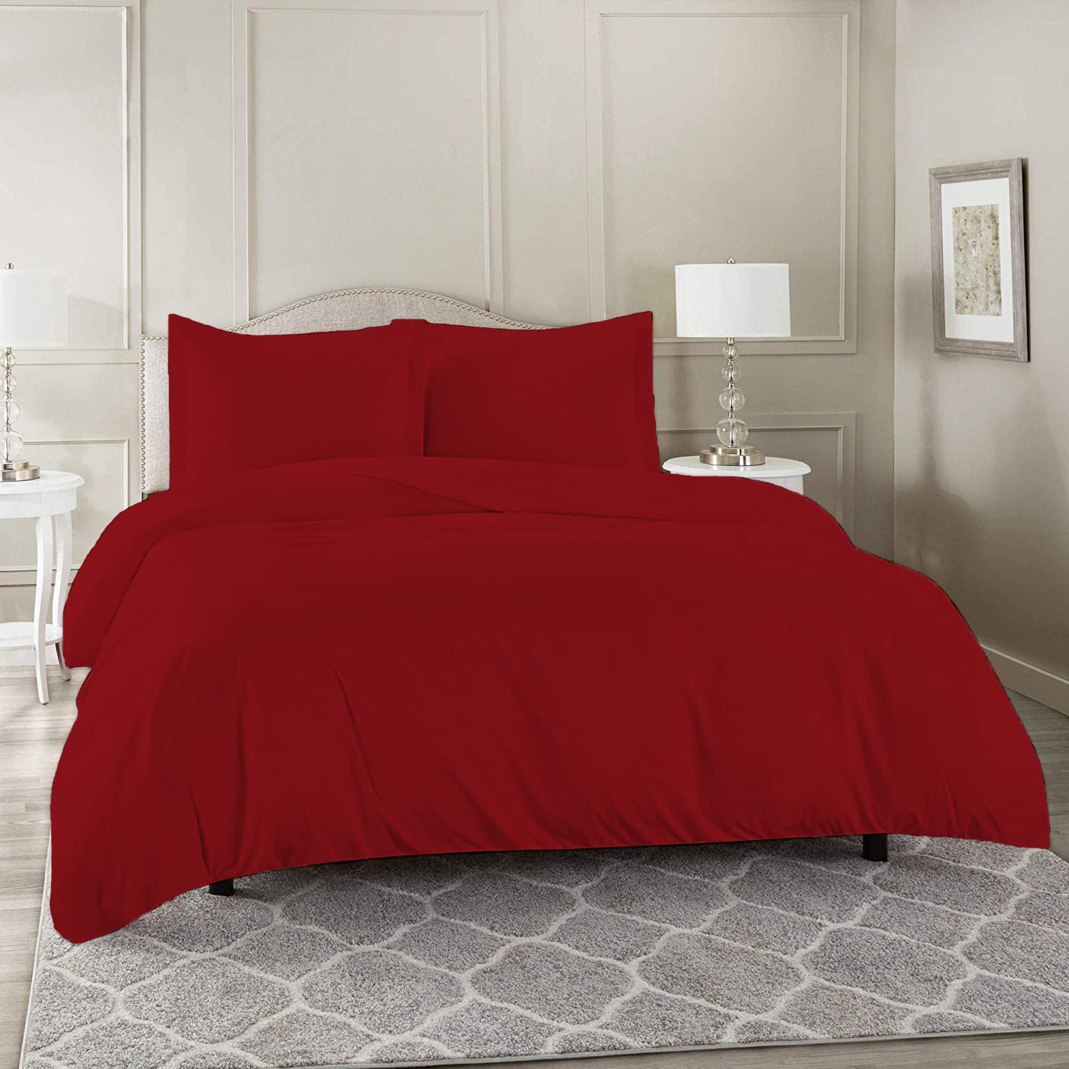 Laam linen Luxury Plain Dyed Duvet Cover With Pillowcase Cover 100% Poly Cotton Easy Care UK Size Bedroom Bedding Set (Red, King)