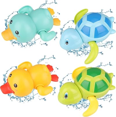 Pinenuts Bath Toys Ducks Turtles 4 Pcs Wind-Up No Batteries