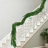 【Extra Full】 15FT Christmas Norfolk Pine Garland, Greenery Real Touch Decorations for Mantle Table Staircase Fireplace Mantel Porch Banister Holiday Home Winter Faux Xmas Indoor Outdoor Decor