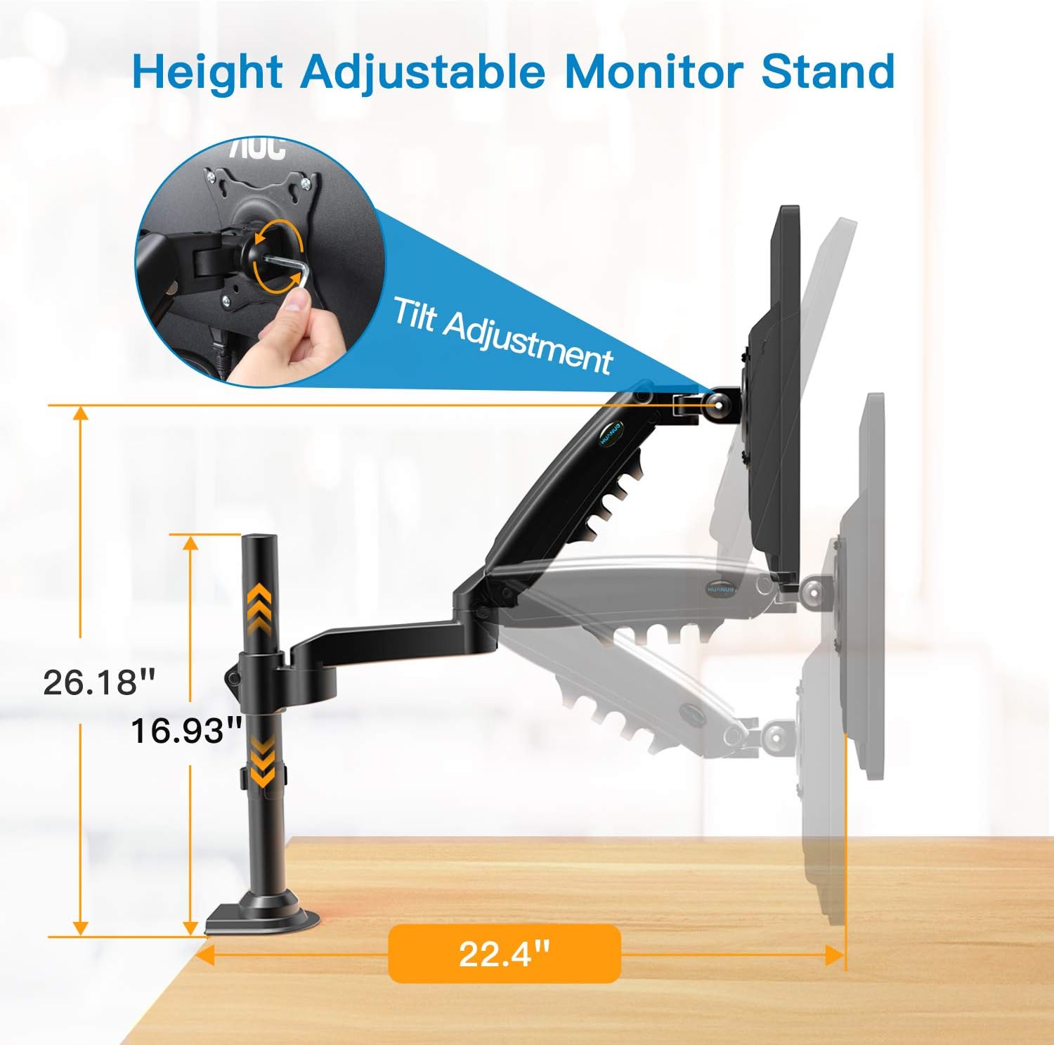 Dual Monitor Stand - Height Adjustable Gas Spring Double Arm Monitor Mount Desk Stand Fit Two 17 to 32 inch Screens with Clamp, Grommet Mounting Base, Each Arm Hold up to 19.8lbs : Office Products