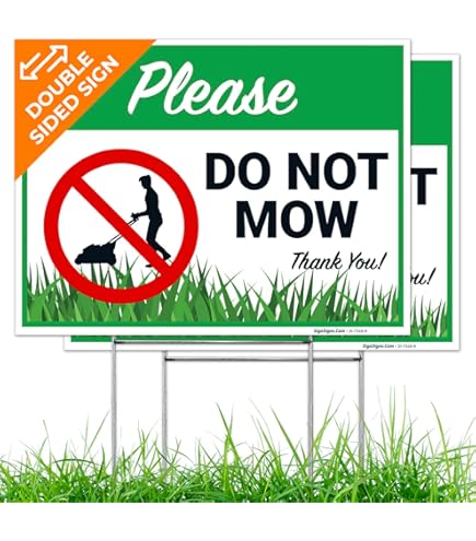 No Mowing Beyond This Point With Graphic Sign, 10x7 Inches, Rust Free .040 Aluminum, Fade Resistant, Made In USA