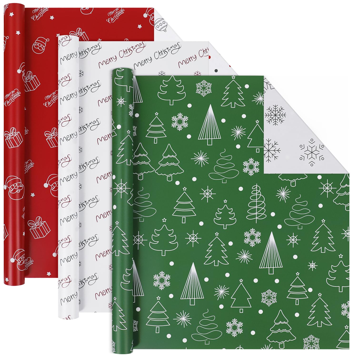 WRAP STORM Reversible Christmas Wrapping Paper – 3 Rolls (17" x 120 ...