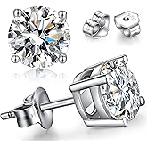 TTVOVO 925 Sterling Silver Stud Earrings Princess Cut Cubic Zirconia Sparkling Simulated CZ Diamond Earrings for Women Men Round 4 Prong Ear Studs Piercing Earrings Hypoallergenic Jewelry Gifts, 7MM