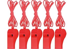 ZUAZAOR 5 Pcs Referees Loud Plastic Emergency Whistle with Lanyard for Outdoor Activities, Coach Trainning Whistles Party Whistles for Sports and Parties Gift Boxes Fillers