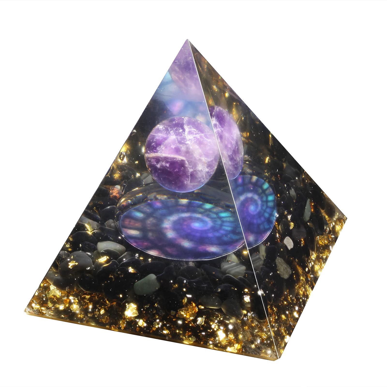 Nupuyai Amethyst Sphere Healing Crystal Pyramid with Gift Box, Spiral Symbol Spiritual Ornament Quartz Point Reiki Energy Figurine for Protection