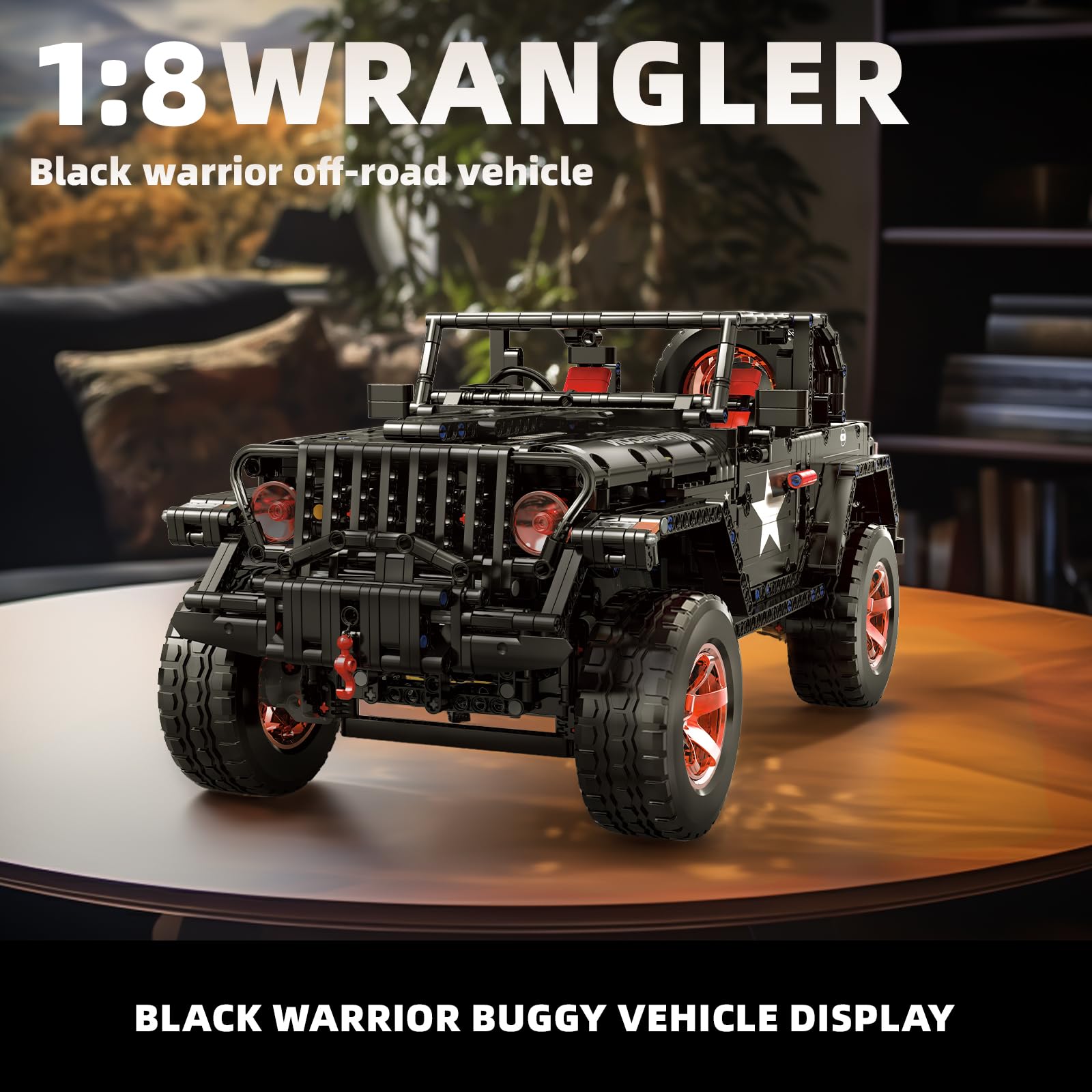 MOCBROPCS Off-Road SUV Wrangler Black Warrior Building Kits, 1/8 Scale Pickup Truck Car, Challenge Building Blocks Toys, Gift for Technical Enthusiasts Adults & Teens Boys Age 14+ (2272PCS)