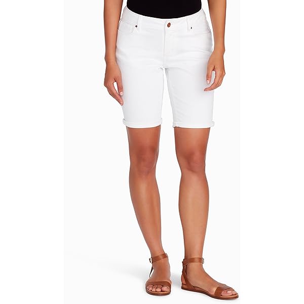 ハーフ・ショートパンツ HUECLOSET Closet double rivet bermuda Shorts HUE Women's Ultra Soft Denim High Waist Bermuda Shorts