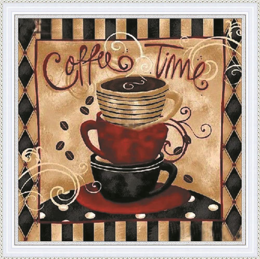 YEESAM ART Cross Stitch Kits Stamped for Adults Beginner Kids, Coffee Cup Or Coffee Time 11CT 36×46cm DIY Embroidery Needlework Kit（Black&White）