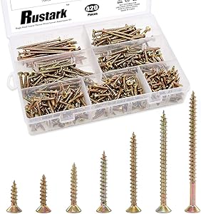 Rustark 420Pcs [#7 5/8'' to 2-1/2''] Zinc Plated Coarse Thread Phillips Drywall Screws with Bugle Head Assortment Kit for Drywall Sheetrock and Wood