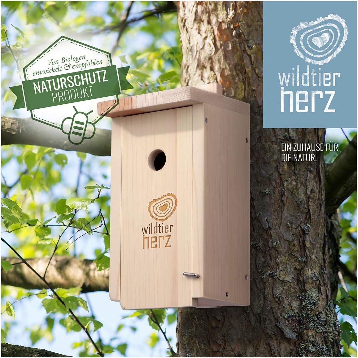 Nichoir Naturel pour Ménagère & Co en Bois Massif Wildtier Cœur Aide au